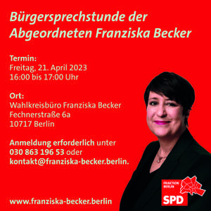 Bürgersprechstunde der Wilmersdorfer Abgeordneten Franziska Becker im April 2023