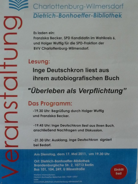 Lesung mit Inge Deutschkron